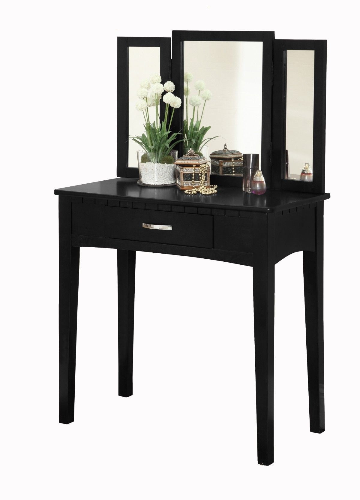 Lynn 1-Drawer Black Dressing Table Makeup Vanity Set with Stool and Mirror H8U3 - product image 2