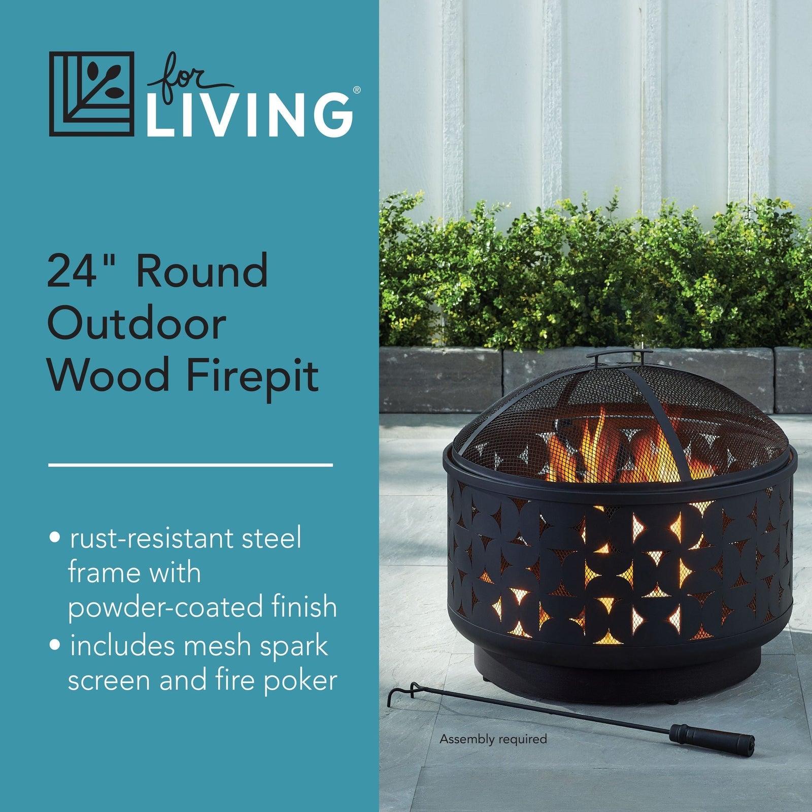 Round Outdoor Wood Burning Fire Pit, Steel, Black, 24-in P4N3 - product image 3