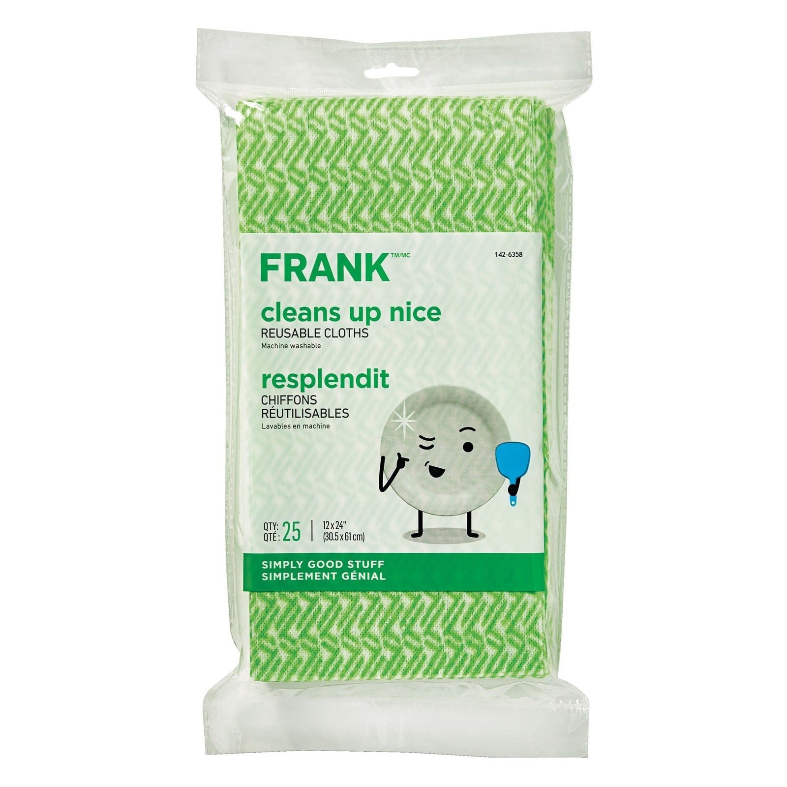 All-Purpose Machine Washable Cleaning Cloths, Green, 25-pk R8U2 - product image 1
