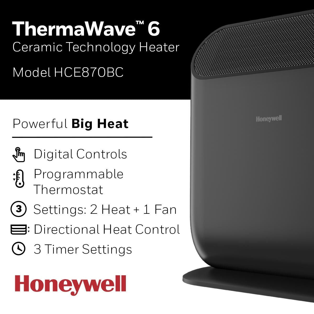 ThermaWave 6 Ceramic Space Heater, 1500W, Black A4Z2 - product image 7