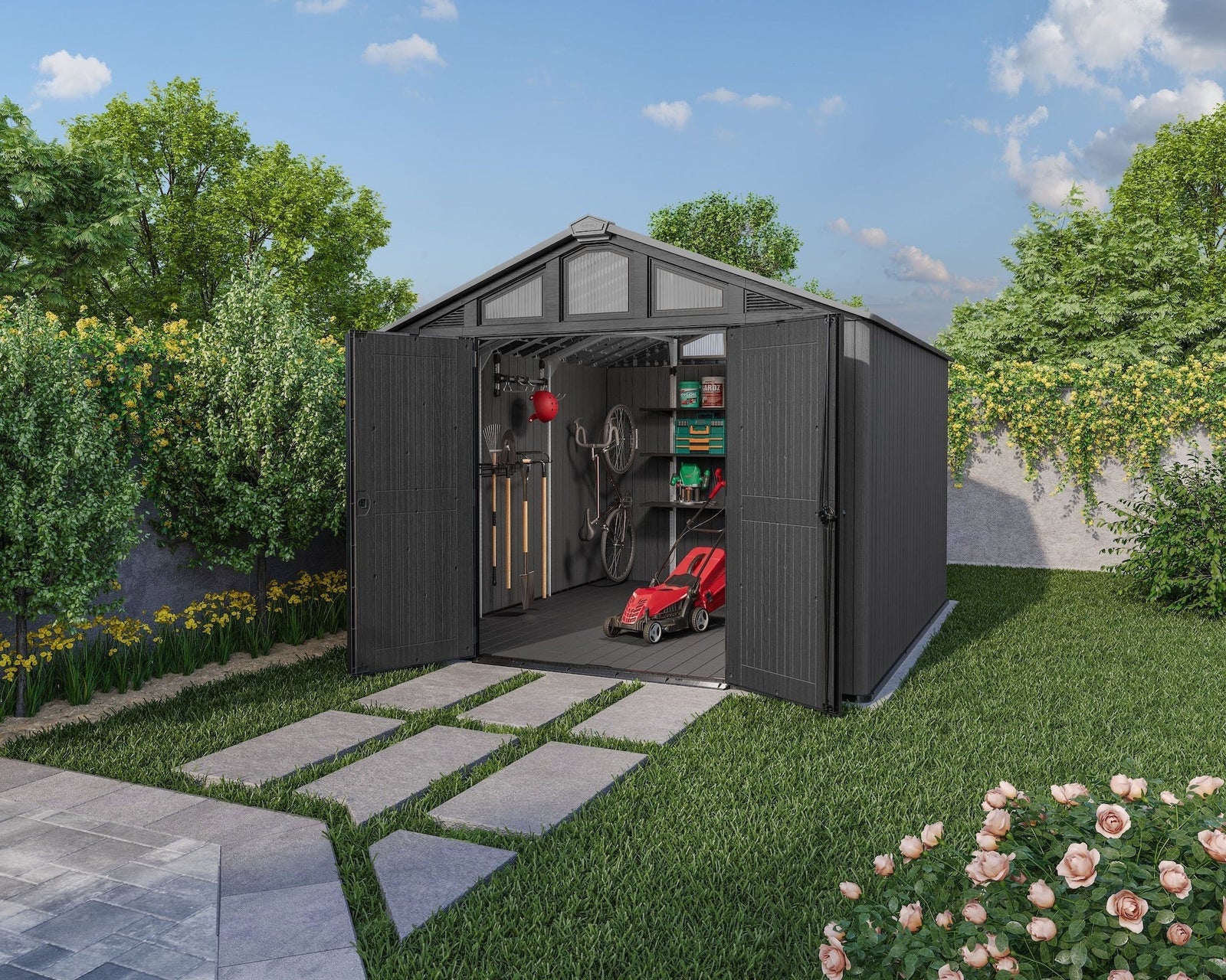 Apex Resin 2-Door Outdoor Storage Shed with Full Length Skylight, Grey, 10-ft x 11.5-ft T5L5 - product image 8