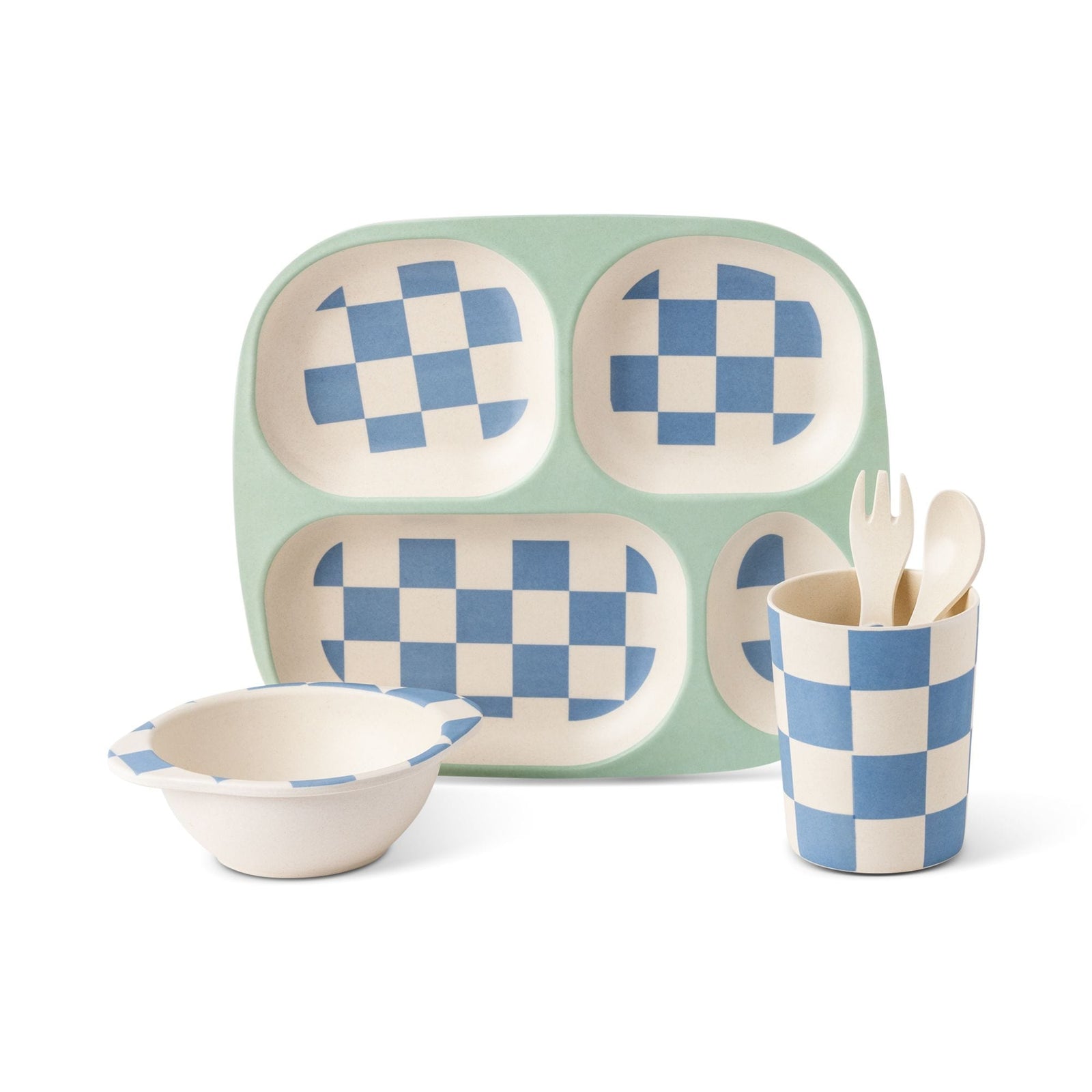 Kids' Bamboo Fiber Dinnerware Set, Blue Check, 5-pc P4R4 - product image 1