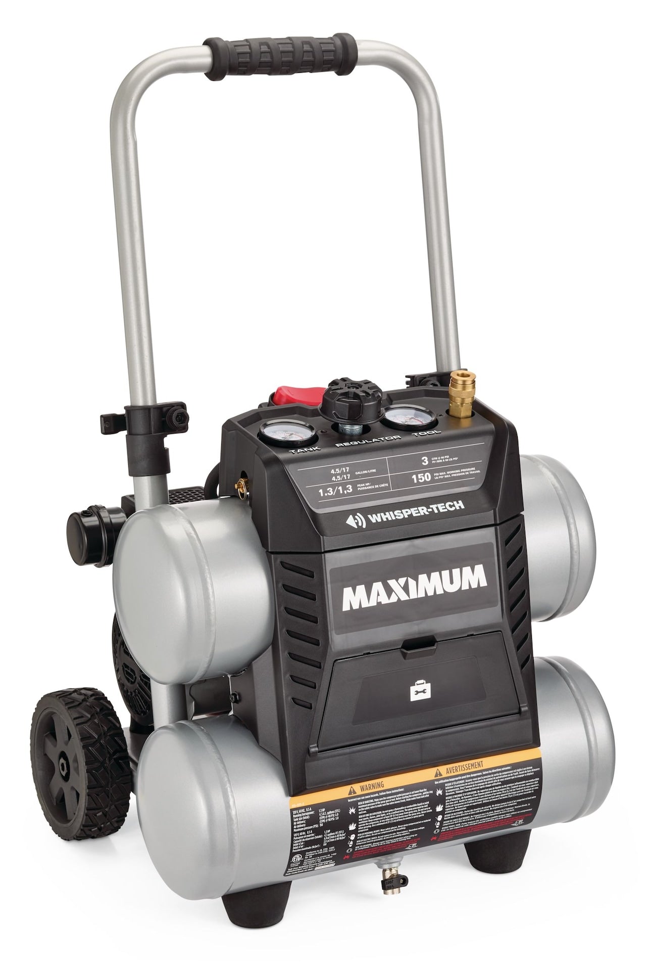4.5-Gallon Quiet Air Compressor, 150 PSI, 1.3 HP A1J2 - product image 1