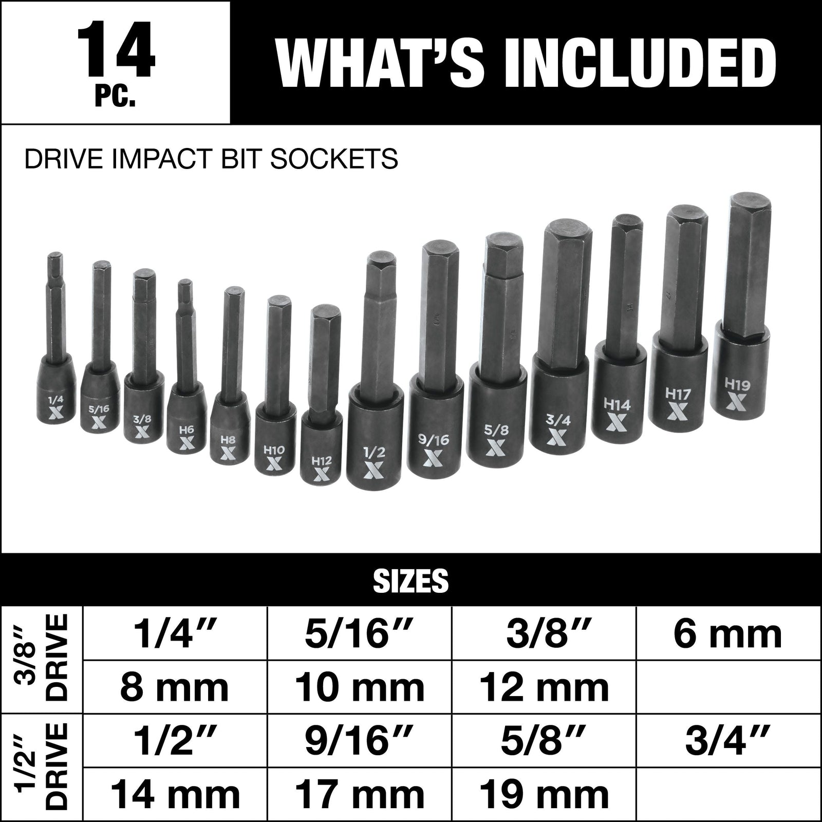 Hex Impact Socket & Bit Socket Set, 14-pc, SAE/Metric F1W4 - product image 5