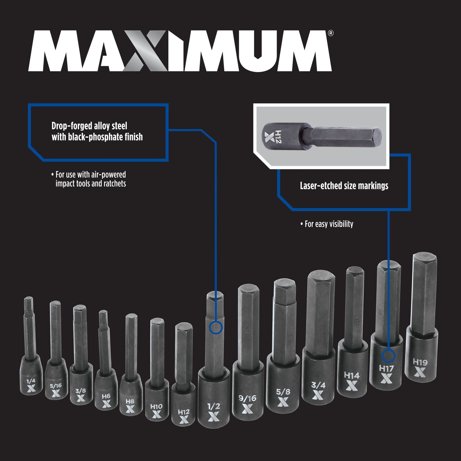 Hex Impact Socket & Bit Socket Set, 14-pc, SAE/Metric M9X7 - product image 6