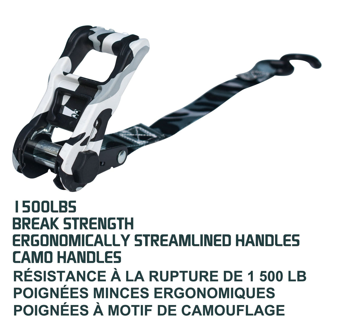 1,500-lb Snow Camo Ratchet Tie Down, 1-in x 10-ft, 2-pk E1U5 - product image 5