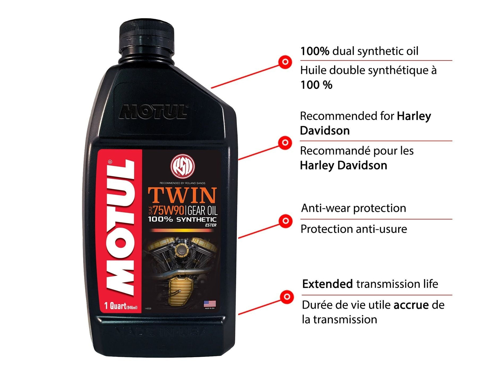Twin Synthetic Gear Motorcycle Oil 75W90, 946-mL V2V4 - product image 2