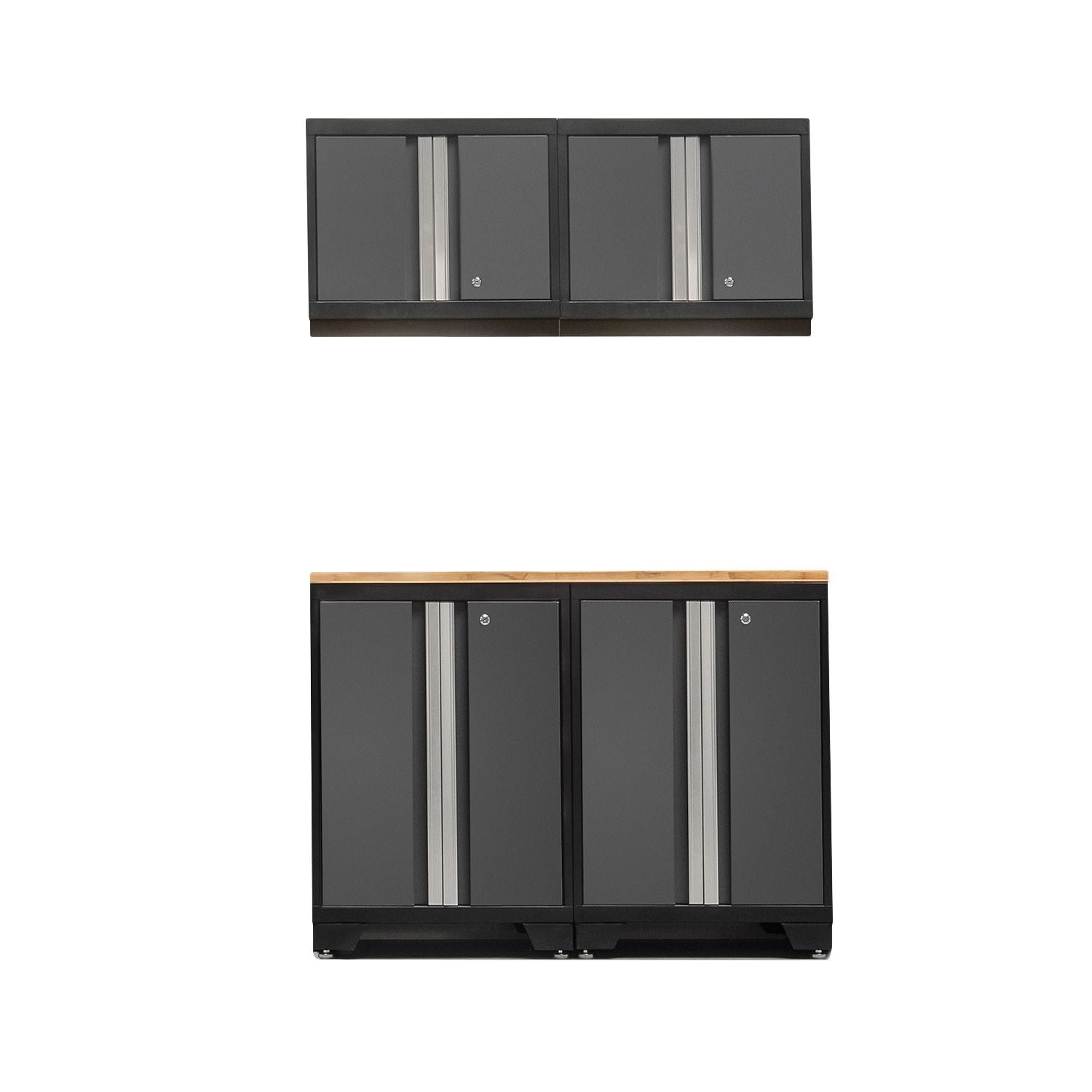 Bold Series Lockable 24-Gauge Steel Garage Cabinetry Set with Bamboo Top, Black/Grey, 48-in x 18-in x 76.75-in, 5-pc G3O7 - product image 1