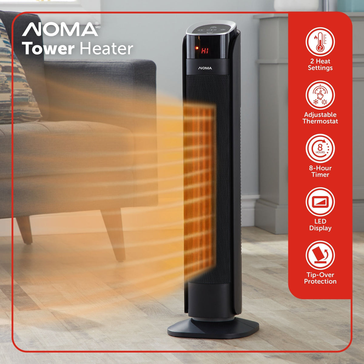 Oscillating Tower Ceramic Heater withRemote Control & Thermostat, 1500W, Black, 30-in U7V5 - product image 5
