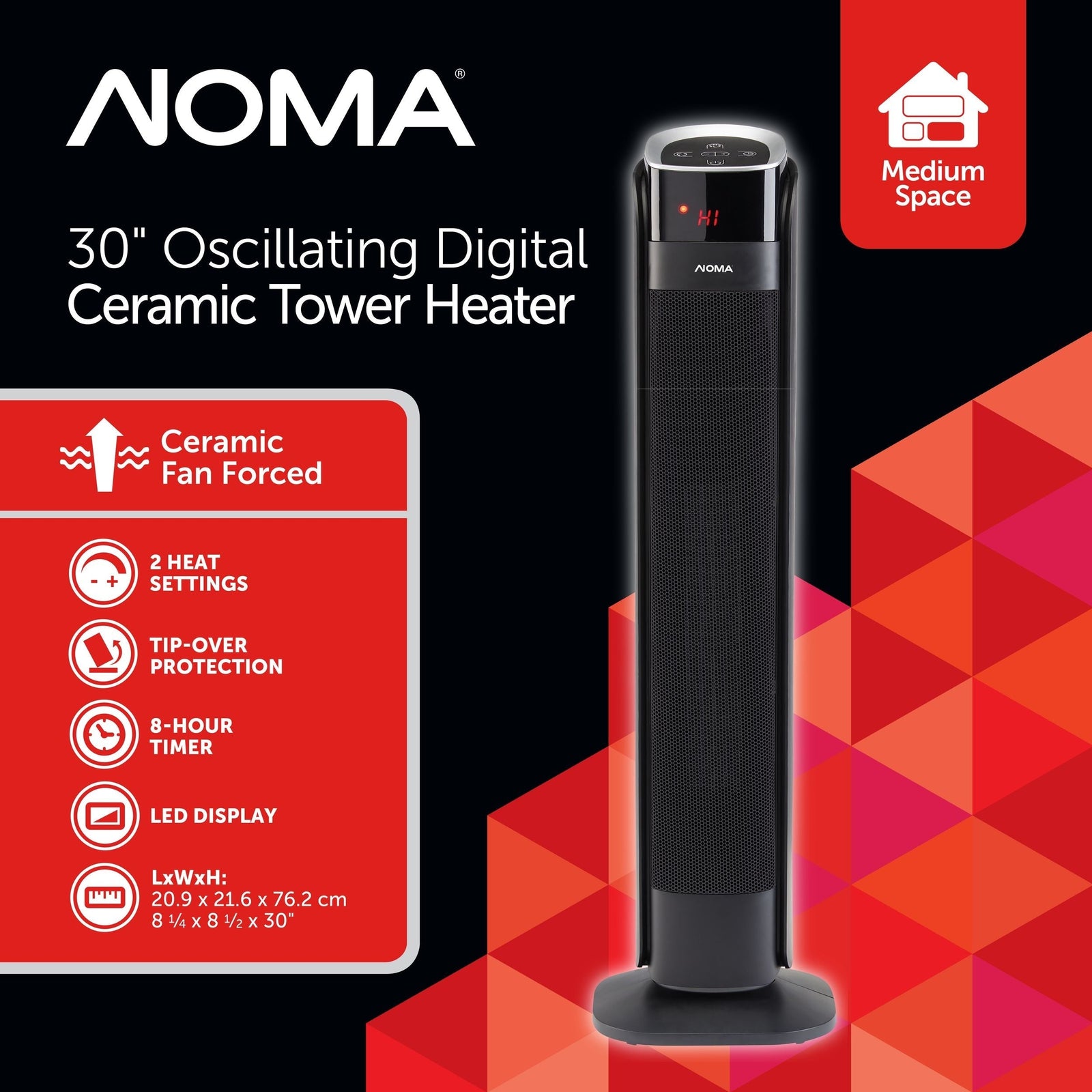 Oscillating Tower Ceramic Heater withRemote Control & Thermostat, 1500W, Black, 30-in U7V5 - product image 6