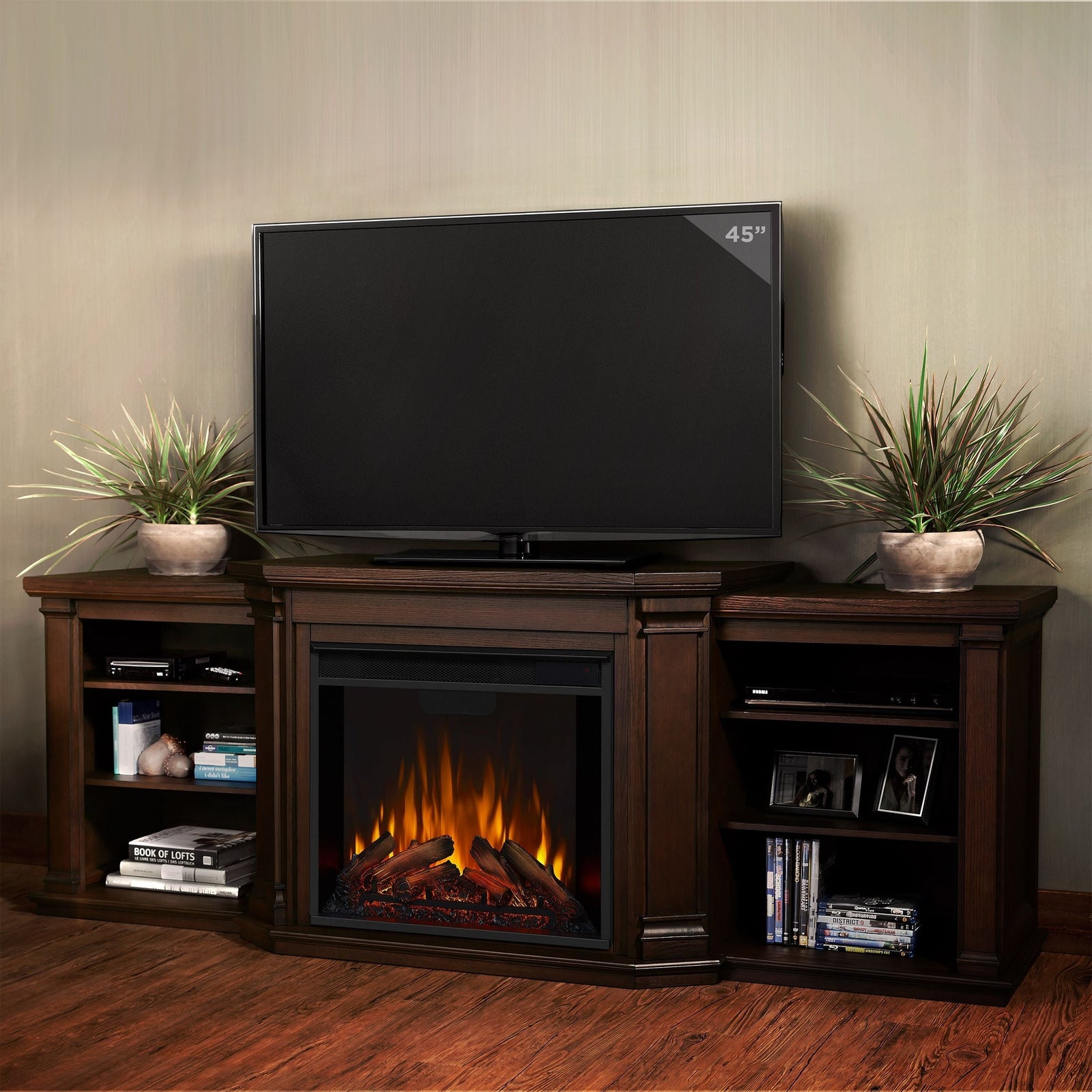 Flame Valmont Media Indoor Electric Fireplace TV Stand, 74-in, 1500W, Includes Remote Control & Firebox, Chestnut Oak C5Q9 - product image 5
