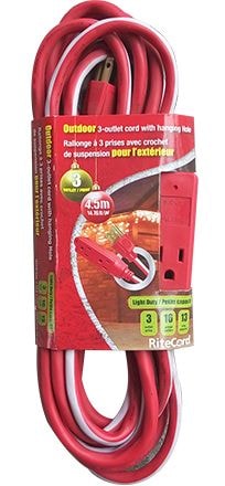 14-ft 7-in 16/3 Outdoor Extension Cord with 3 Grounded Outlets, Red/White/Green B4U6 - product image 1