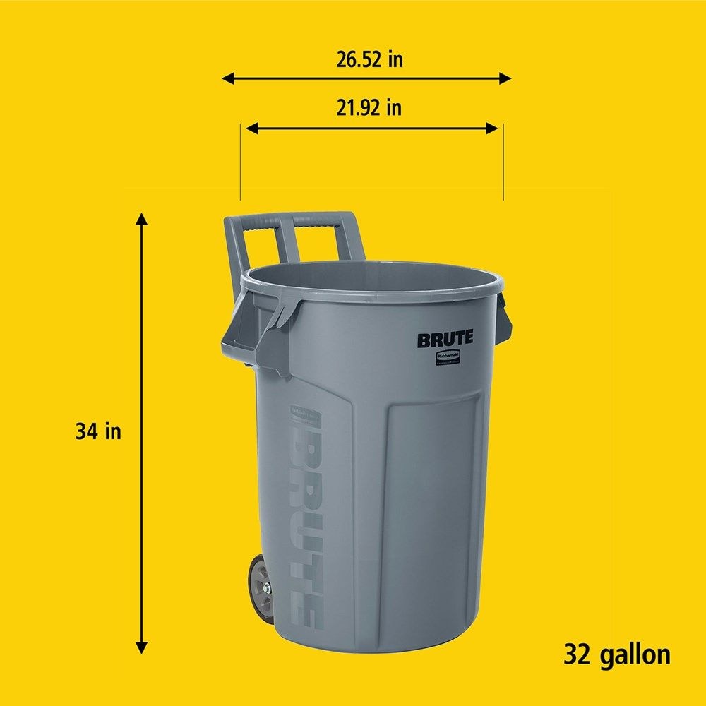 Commercial Wheeled Brute Circular Outdoor Garbage Can, Grey, 121-L Y5J3 - product image 7