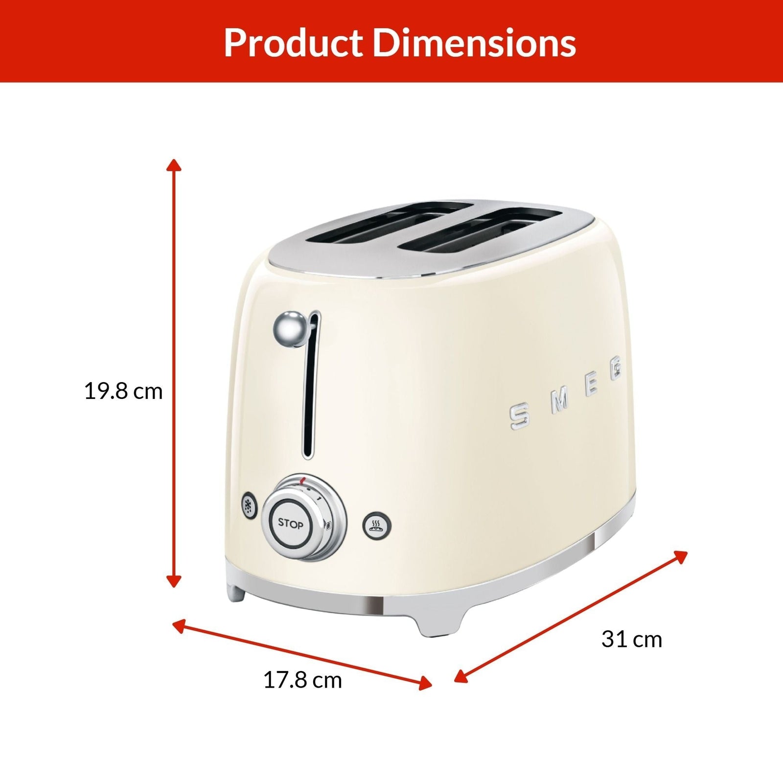 50's Retro 2-Slice Toaster, Cream G8W5 - product image 5