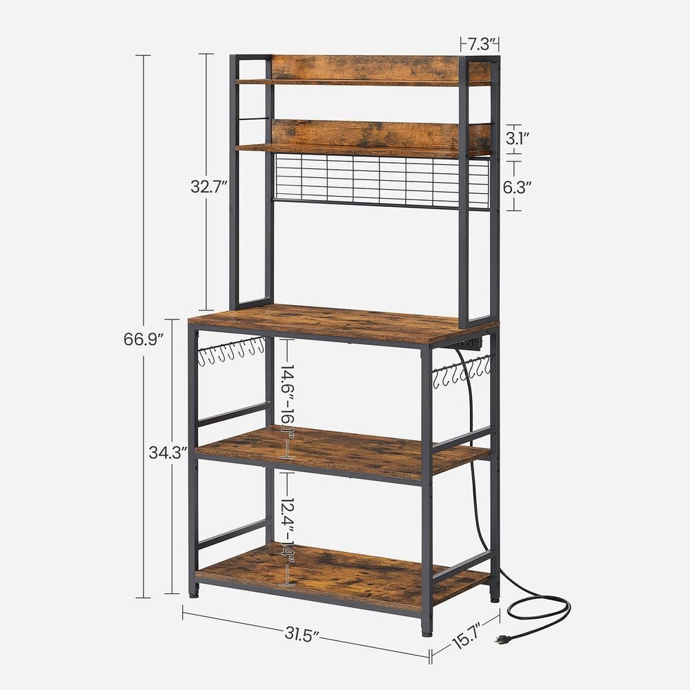 Home Rustic Brown Baker's Rack with Charging Station A2B1 - product image 5