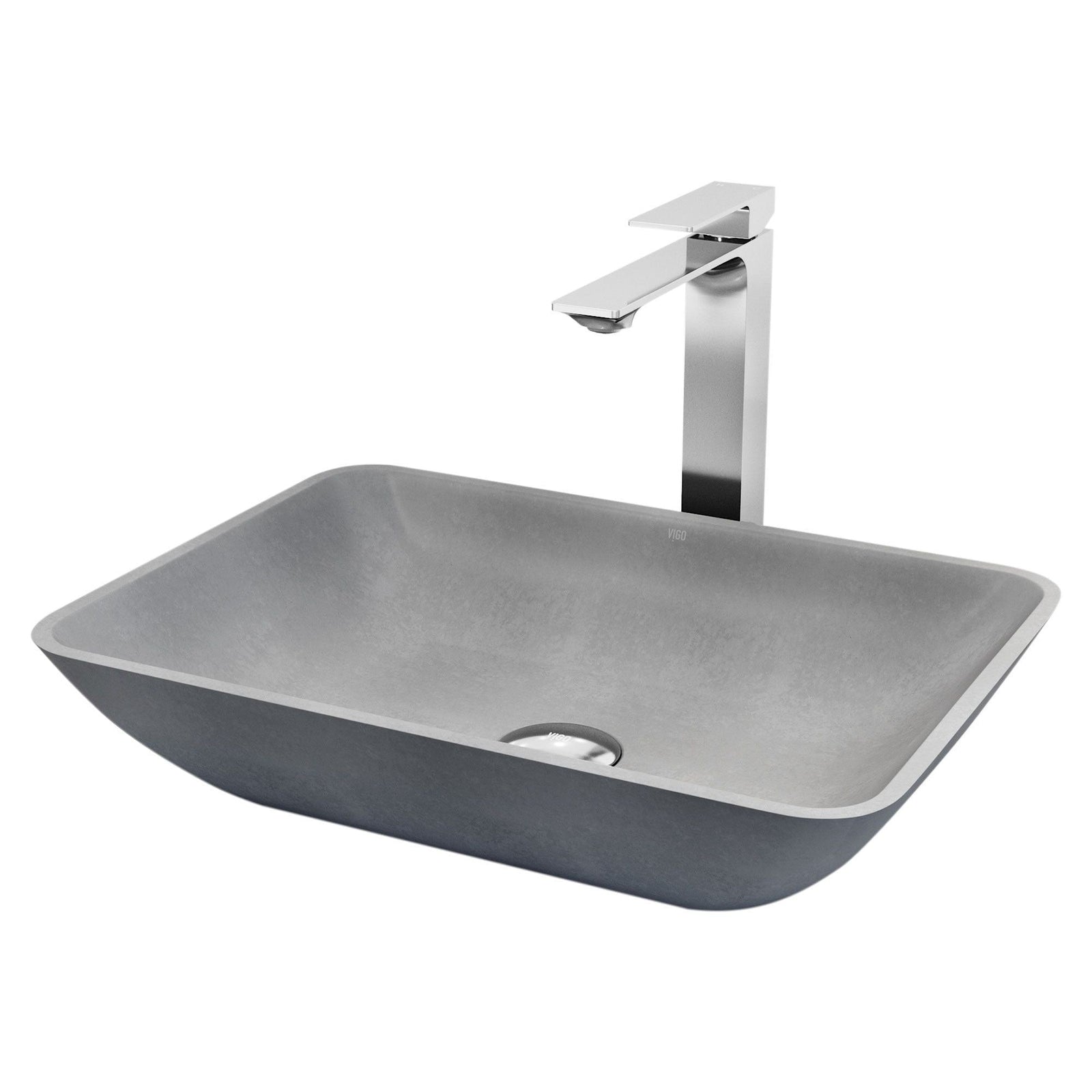 Duomo Gothic ConcretoStone Grey Bathroom Sink/Basin Set with Dunn Faucet and Rectangular Vessel J6Y9 - product image 1