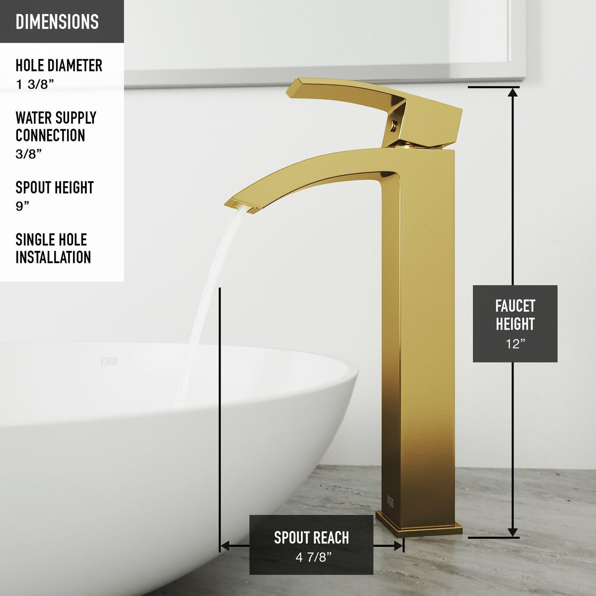 Duris Single Handle Vessel Sink Bathroom Faucet with Deck Plate, Matte BGold H7P6 - product image 3