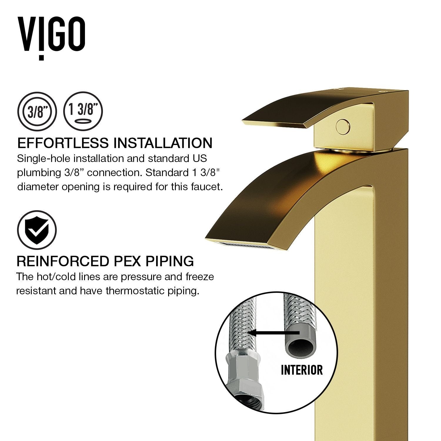 Duris Single Handle Vessel Sink Bathroom Faucet with Deck Plate, Matte BGold H7P6 - product image 4