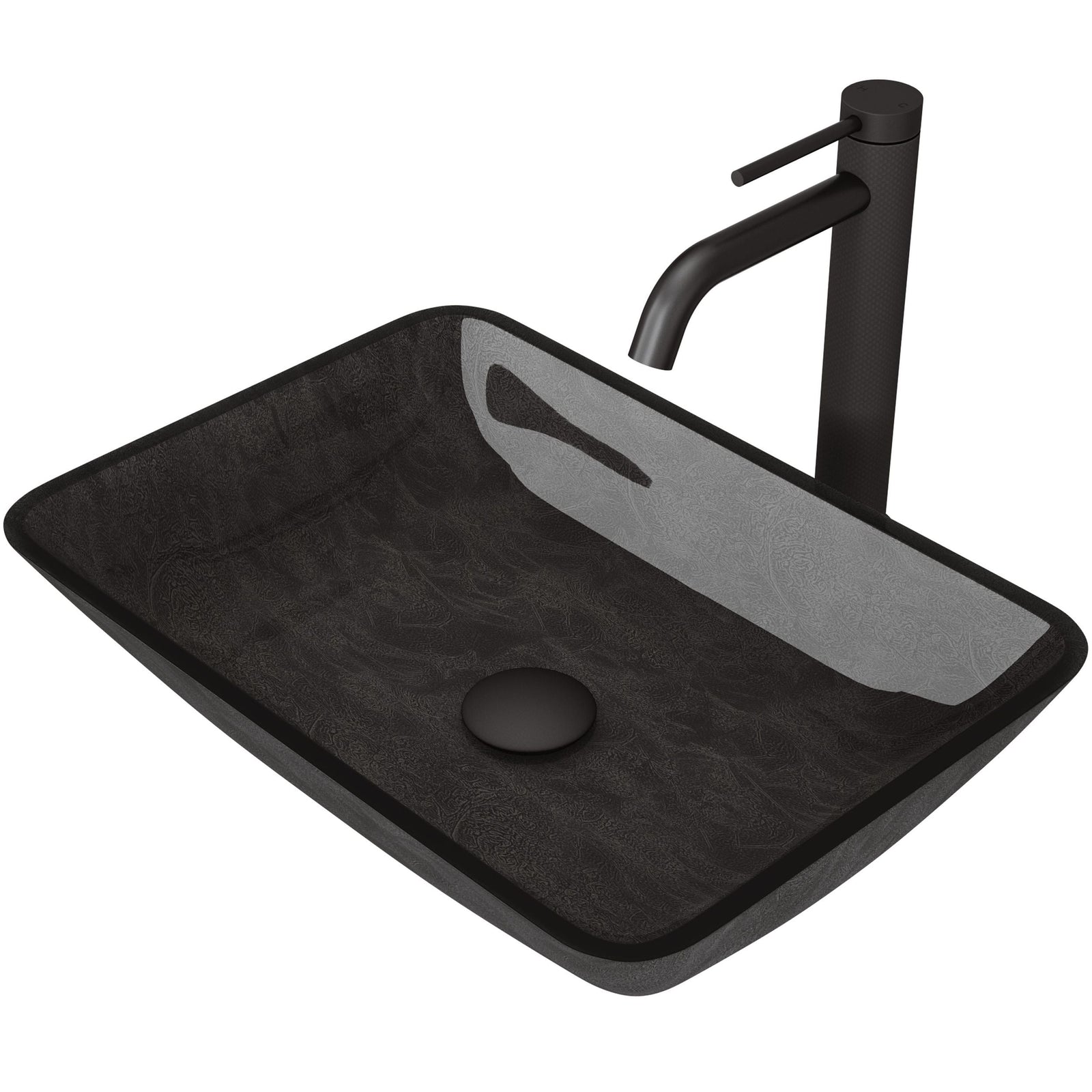 Glass Grey Onyx Bathroom Sink/Basin Set with Matte Black Lexington Faucet and Rectangular Vessel H0Z2 - product image 1