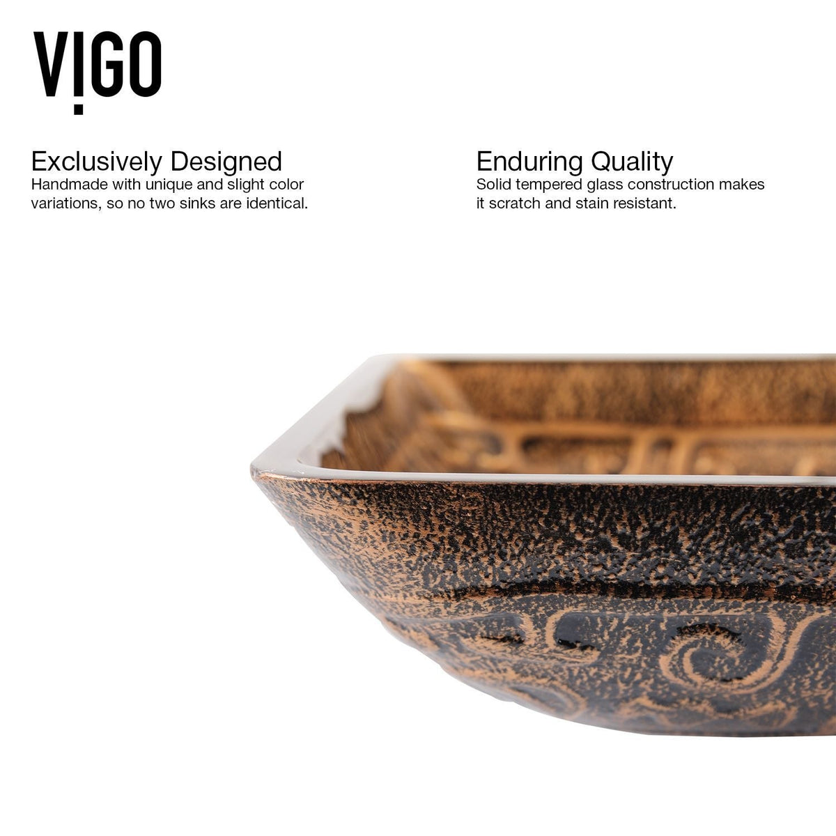 Glass Rectangular Vessel Bathroom Sink/Basin with Rounded Edges & Deep Bowl, Gold M9A6 - product image 4