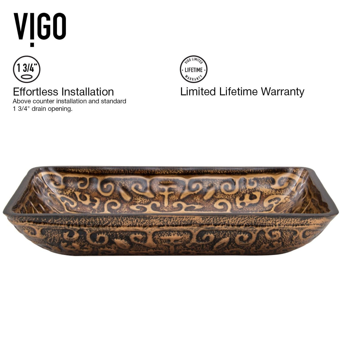 Glass Rectangular Vessel Bathroom Sink/Basin with Rounded Edges & Deep Bowl, Gold M9A6 - product image 5