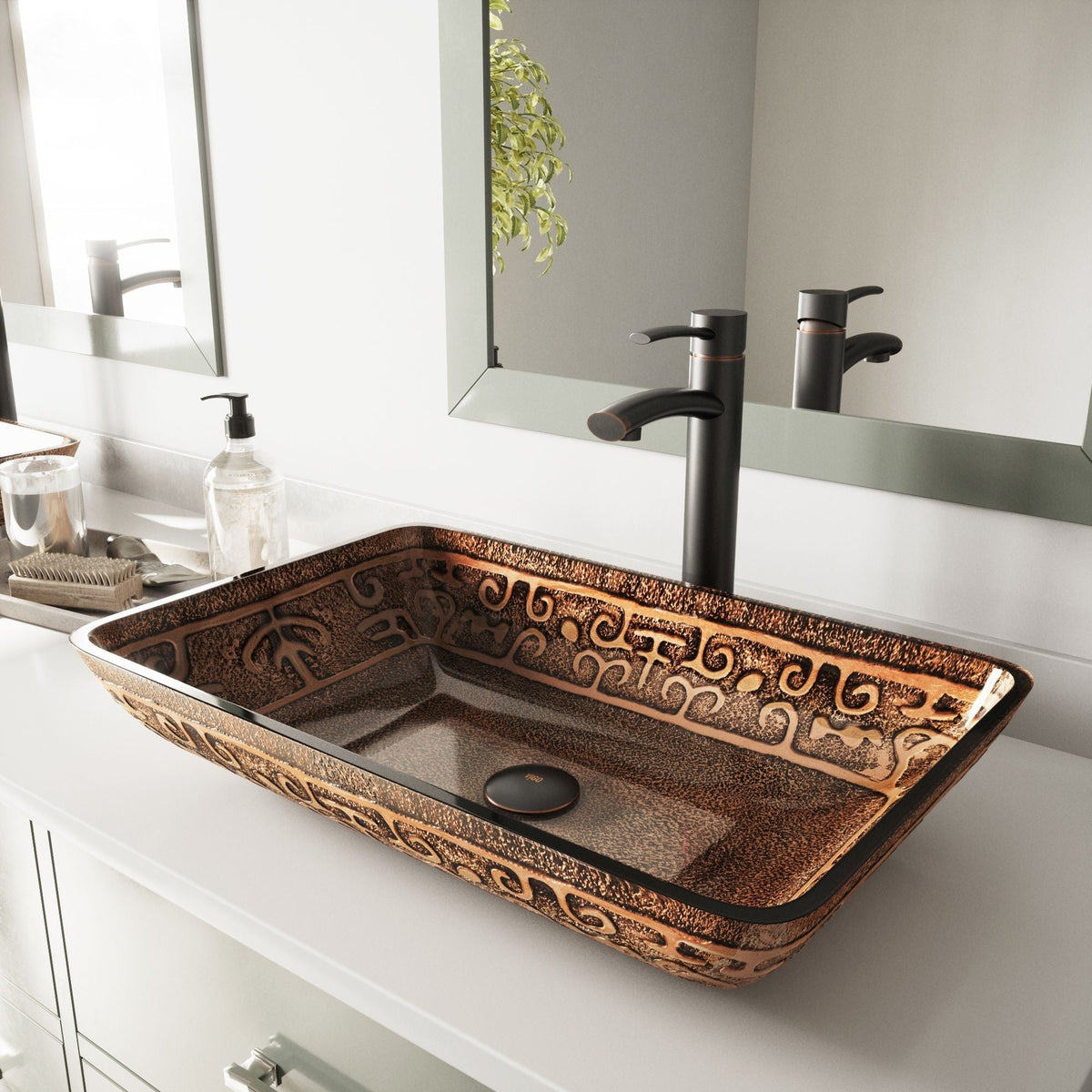 Glass Rectangular Vessel Bathroom Sink/Basin with Rounded Edges & Deep Bowl, Gold M9A6 - product image 8