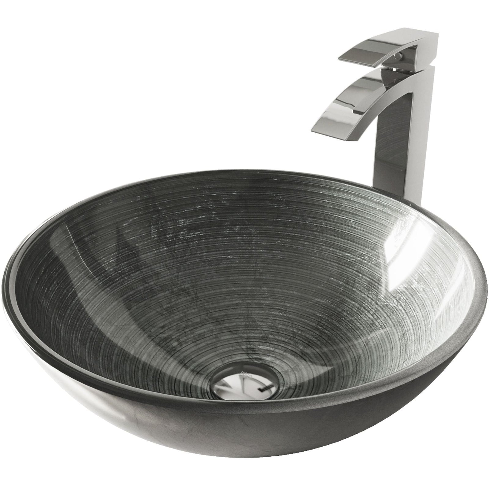 Glass Simply Silver Bathroom Sink/Basin Set with Chrome Duris Faucet and Round Vessel Y1L1 - product image 1
