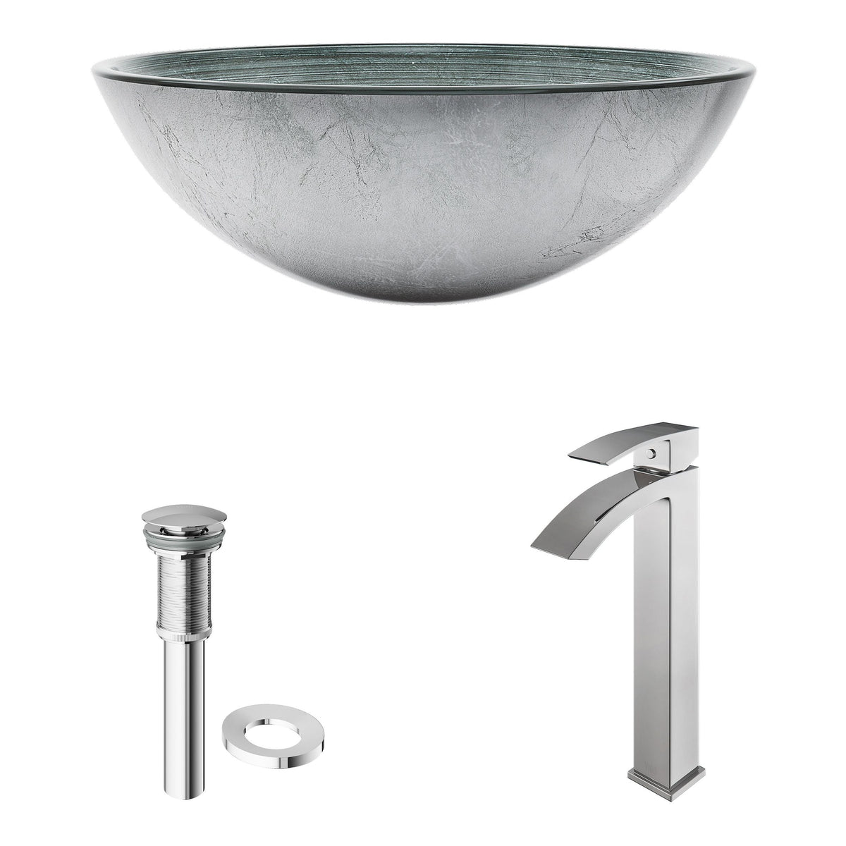 Glass Simply Silver Bathroom Sink/Basin Set with Chrome Duris Faucet and Round Vessel Y1L1 - product image 2
