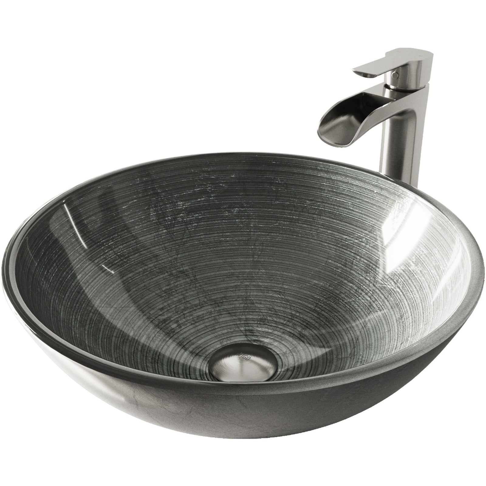Glass Simply Silver Bathroom Sink/Basin Set with Niko Faucet and Round Vessel V0A2 - product image 1