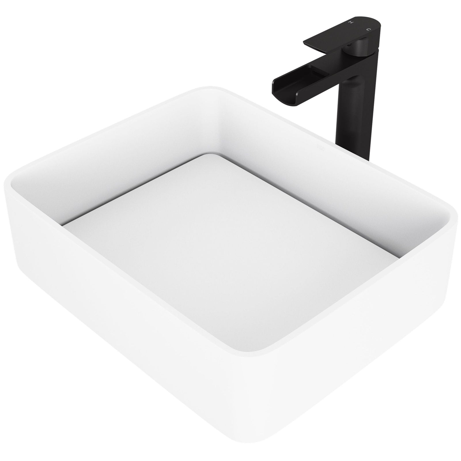 Jasmine MatteStone White Bathroom Sink/Basin Set with Amada Faucet and Rectangular Composite Vessel Y5C4 - product image 1