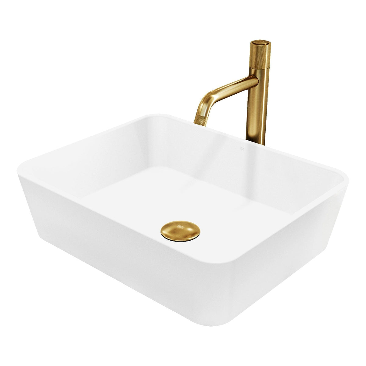 Marigold MatteStone Matte White Bathroom Sink/Basin Set with Apollo Faucet and Rectangular Composite Vessel P4U1 - product image 1