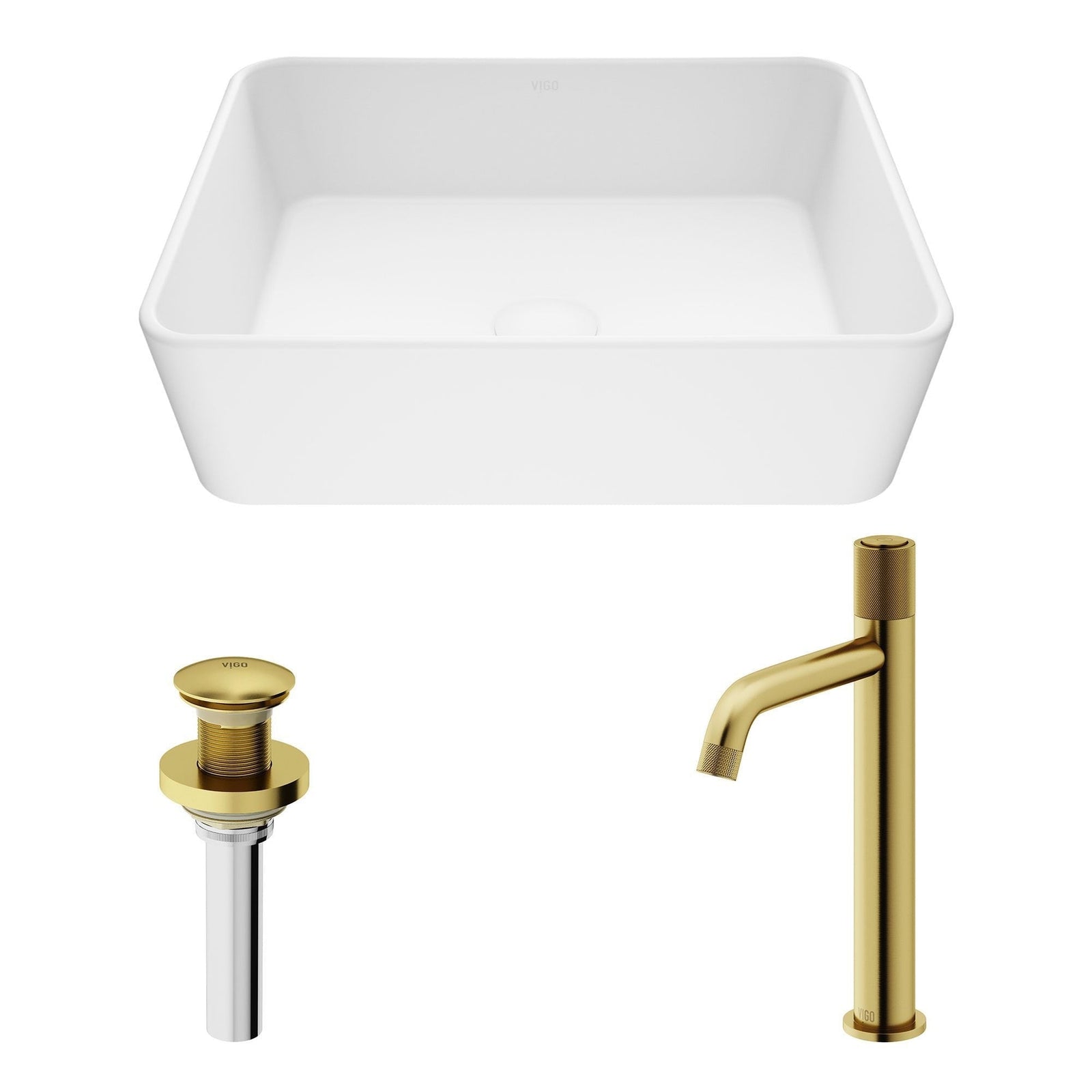 Marigold MatteStone Matte White Bathroom Sink/Basin Set with Apollo Faucet and Rectangular Composite Vessel P4U1 - product image 2