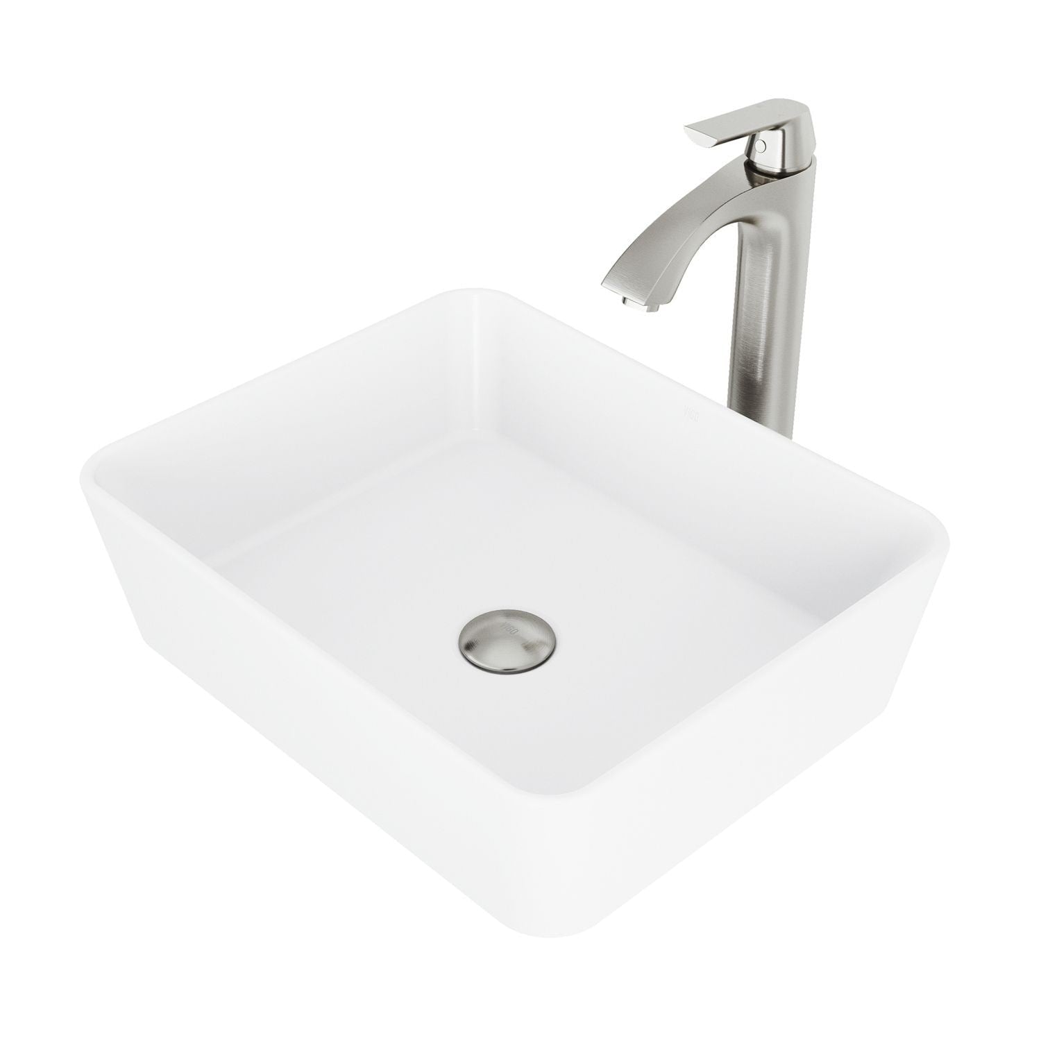 Marigold MatteStone White Bathroom Sink/Basin Set with Linus Faucet and Rectangular Composite Vessel U2P4 - product image 1