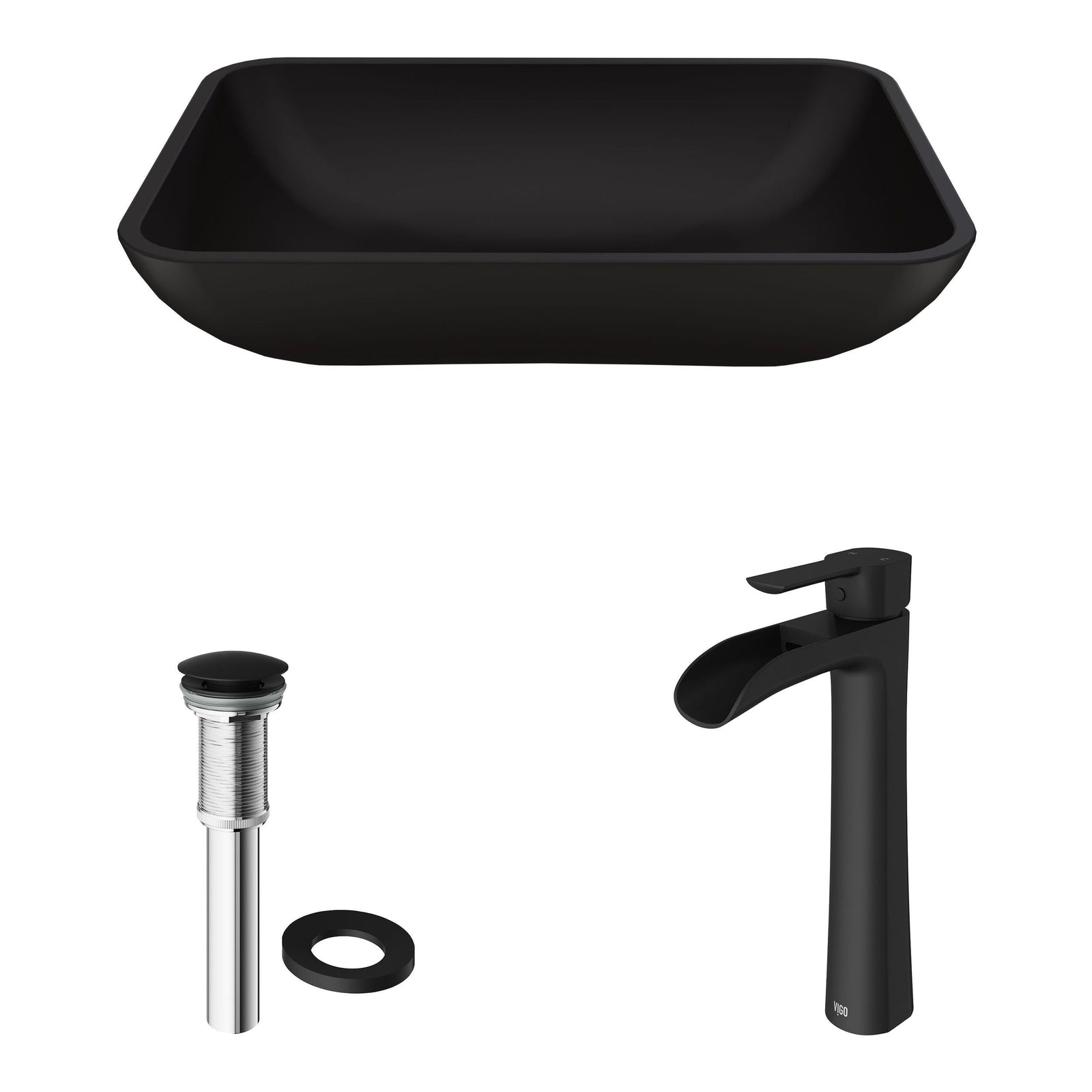 Sottile MatteShell Matte Black Bathroom Sink/Basin Set with Niko Faucet and Glass Rectangular Vessel M1J9 - product image 2