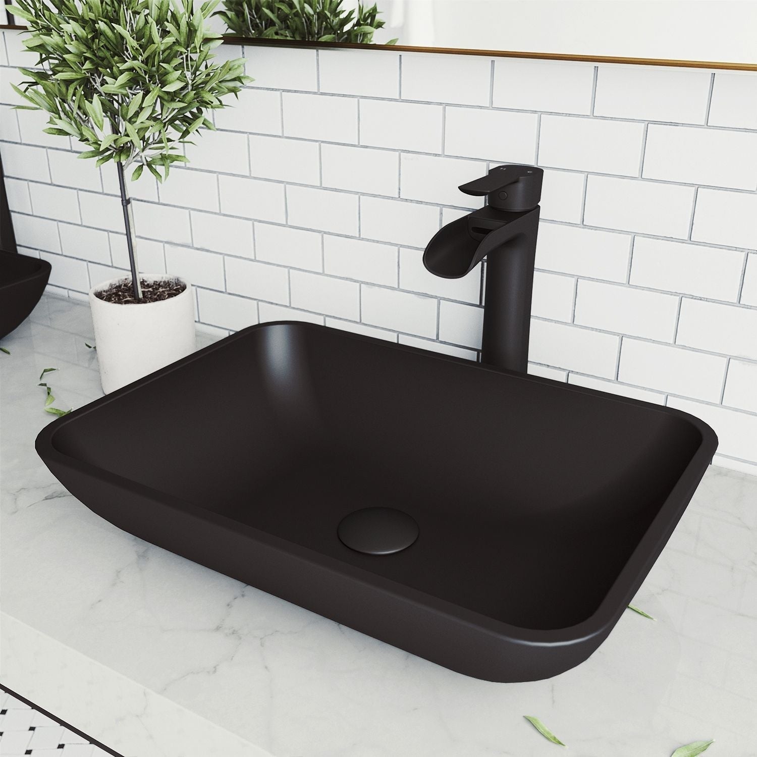 Sottile MatteShell Matte Black Bathroom Sink/Basin Set with Niko Faucet and Glass Rectangular Vessel M1J9 - product image 5