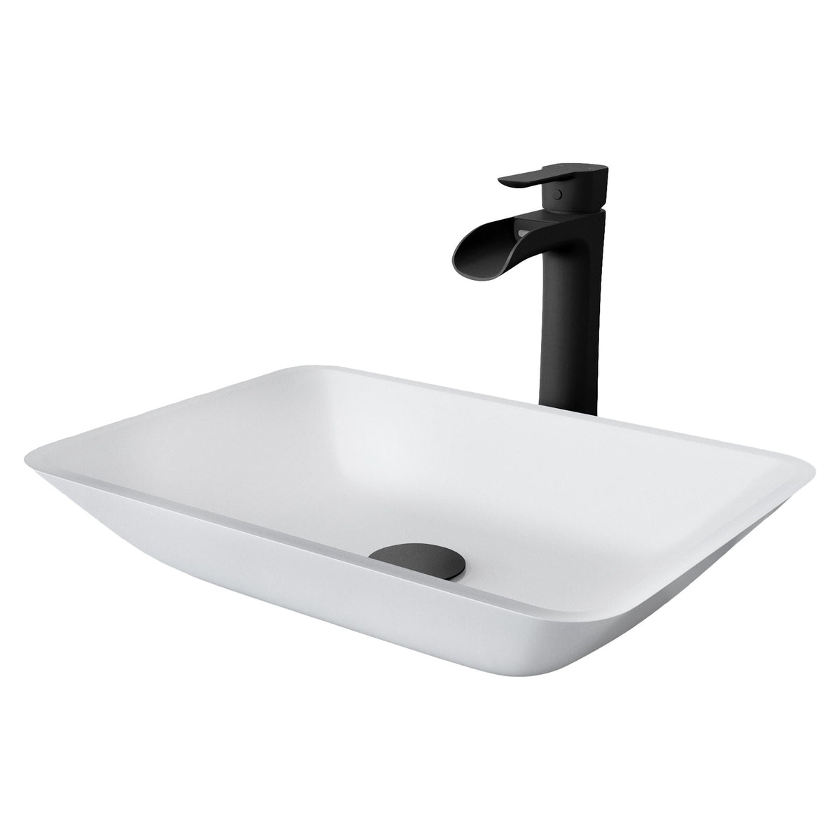 Sottile MatteShell White Bathroom Sink/Basin Set with Niko Faucet and Glass Rectangular Vessel D9V8 - product image 1