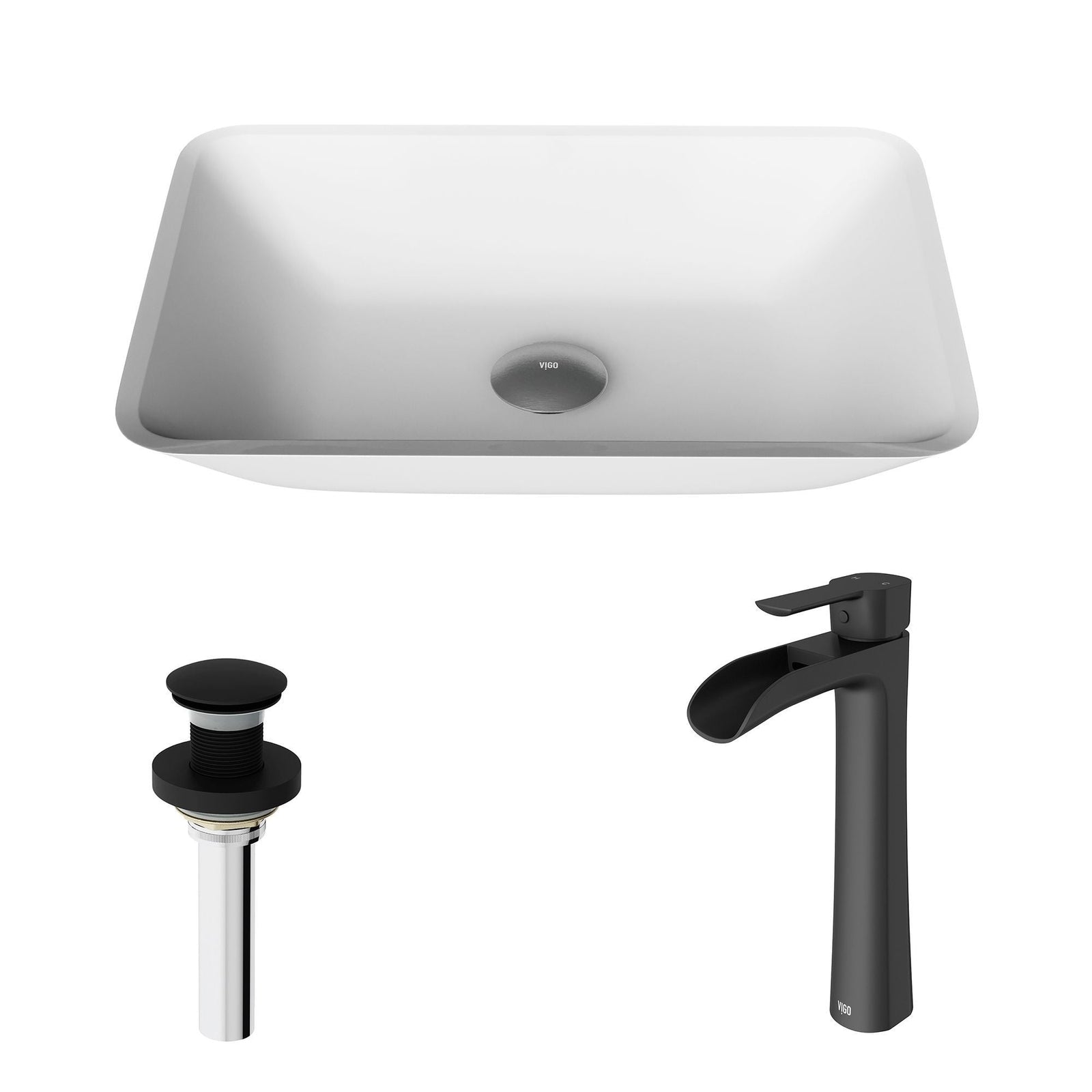 Sottile MatteShell White Bathroom Sink/Basin Set with Niko Faucet and Glass Rectangular Vessel E0Q4 - product image 2