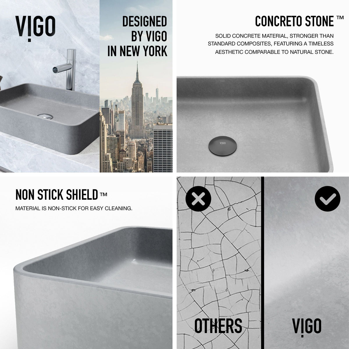 Tarragona Gothic ConcretoStone 19x14-in Deep Grey Bathroom Sink/Basin with Rectangular Vessel M8K2 - product image 3