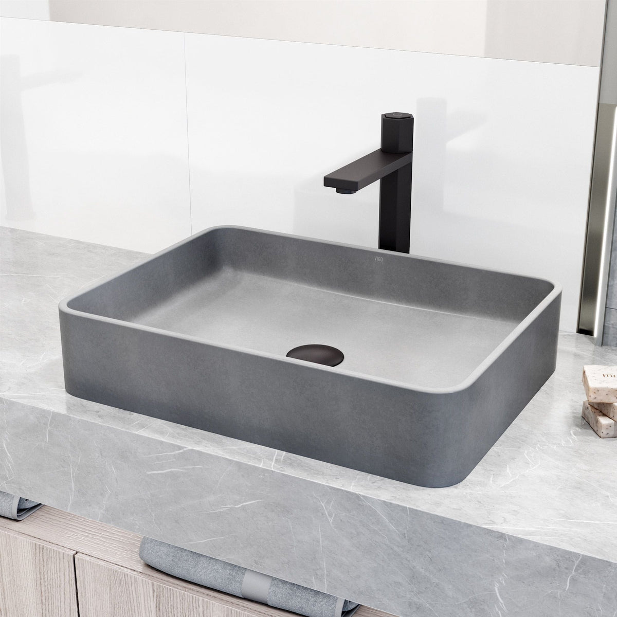 Tarragona Gothic ConcretoStone 19x14-in Deep Grey Bathroom Sink/Basin with Rectangular Vessel M8K2 - product image 5