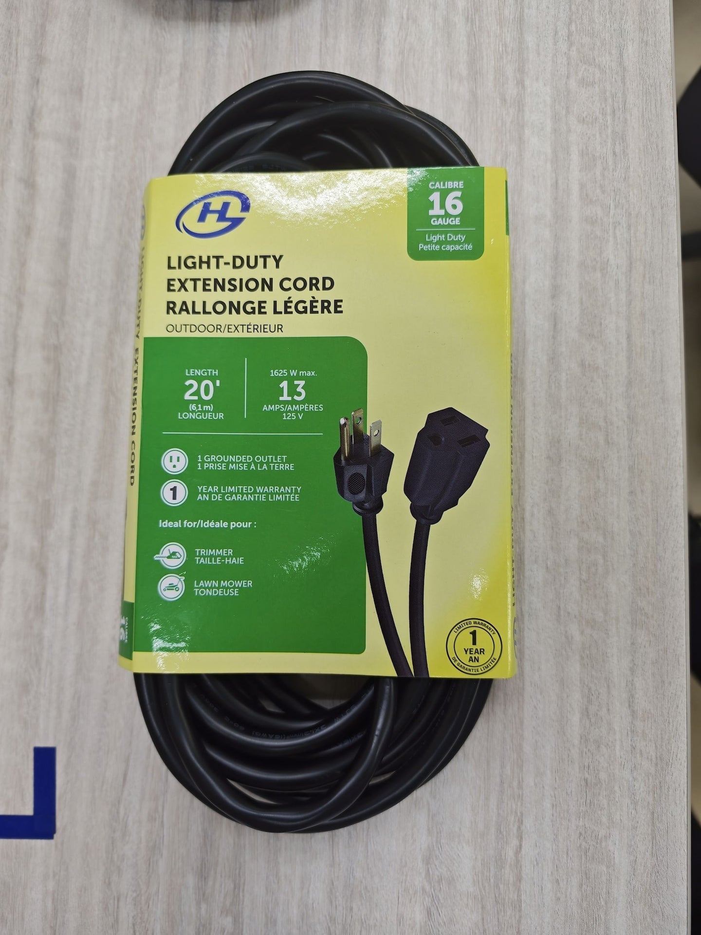 20' 16 Gauge 1-Tap Outdoor Extension Cord, Black N6V7 - product image 3