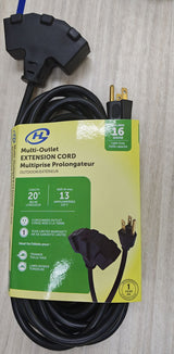 20' 16 Gauge 3-Tap Outdoor Extension Cord, Black K9V8 - product image 2