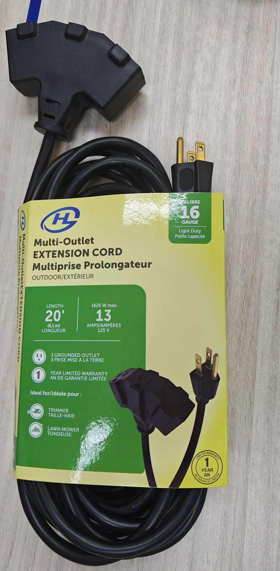 20' 16 Gauge 3-Tap Outdoor Extension Cord, Black K9V8 - product image 2