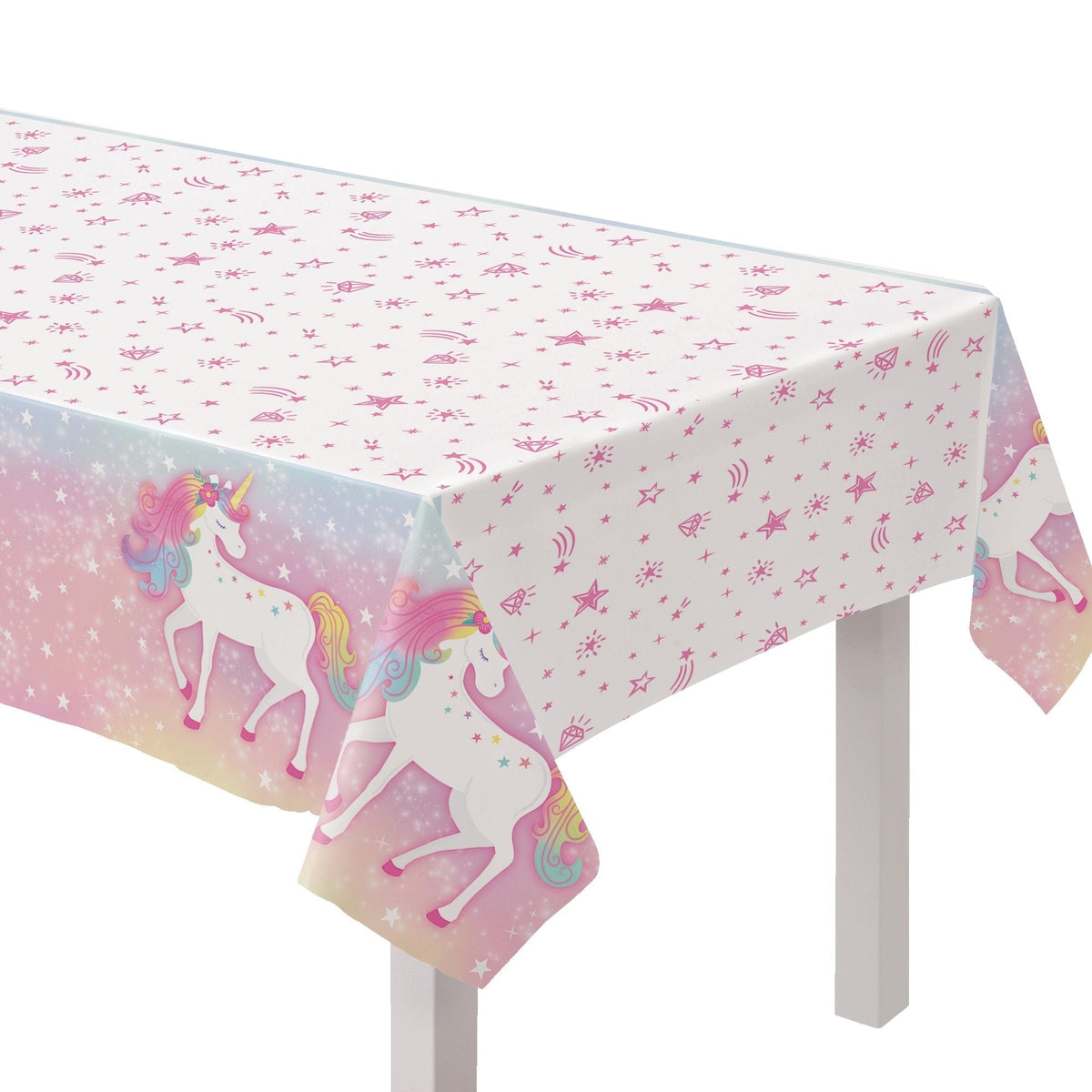 Unicorn Rectangle Plastic Reusable Table Cover, Pink/White, 54 x 96-in S4O8 - product image 1