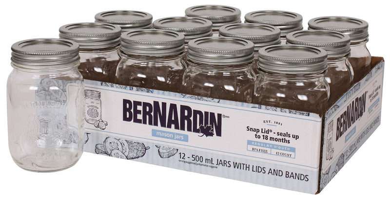 Regular Mouth Glass Mason Jars with Snap Lids, 500 mL, 12 Count O3N7