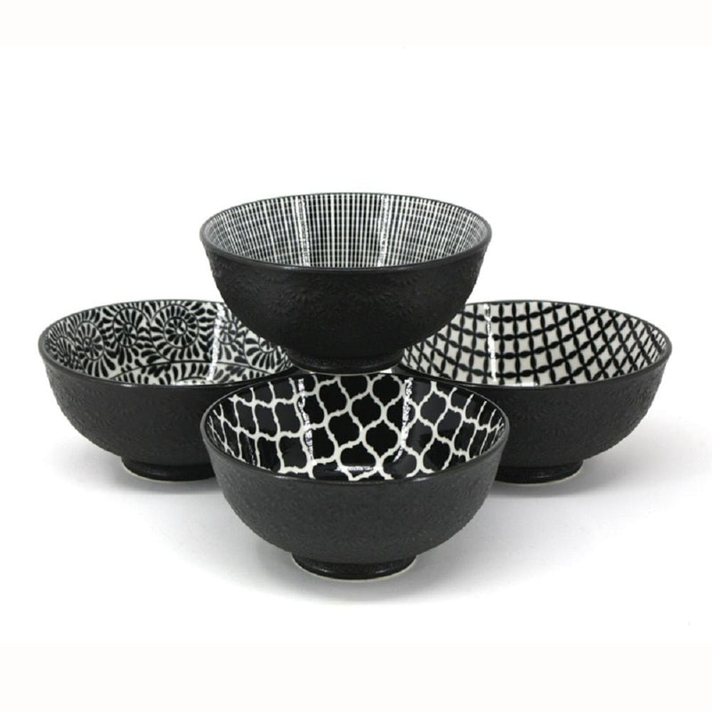 Black & White Patterned Bowls Set, 12-cm, 4-pc A5Y8