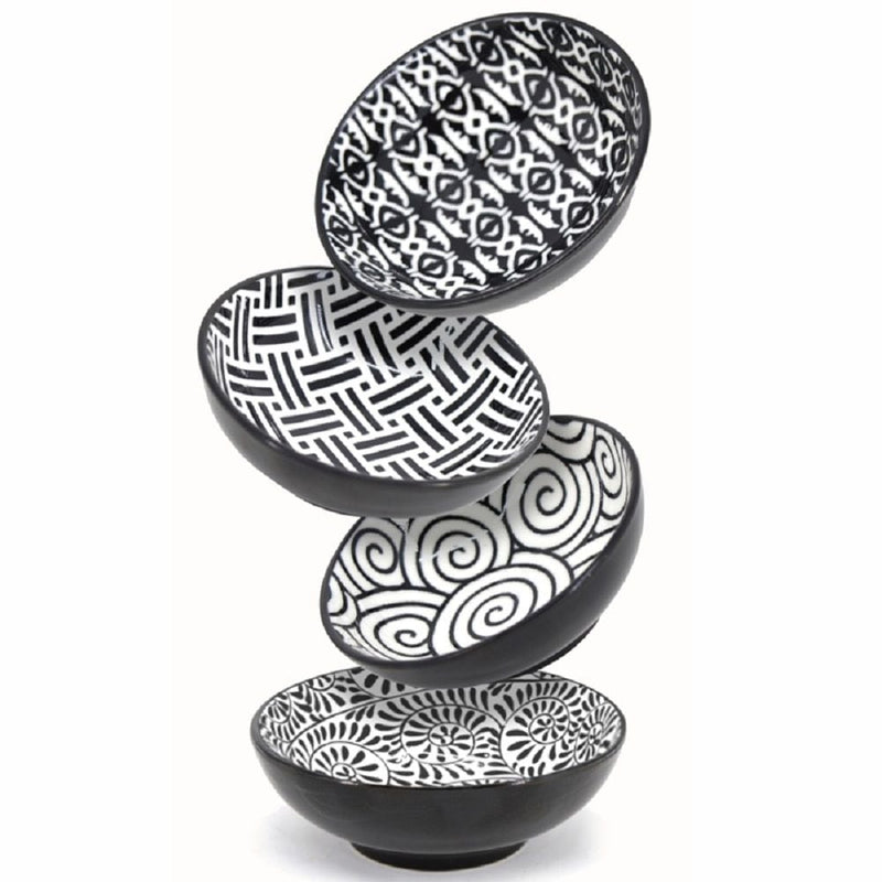 Black & White Patterned Mini Bowls Set, 8-cm, 4-pc R5W6