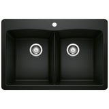 50/50 Double Bowl Dual Mount Kitchen Sink, Black, 33-in E7A5 - product image 1