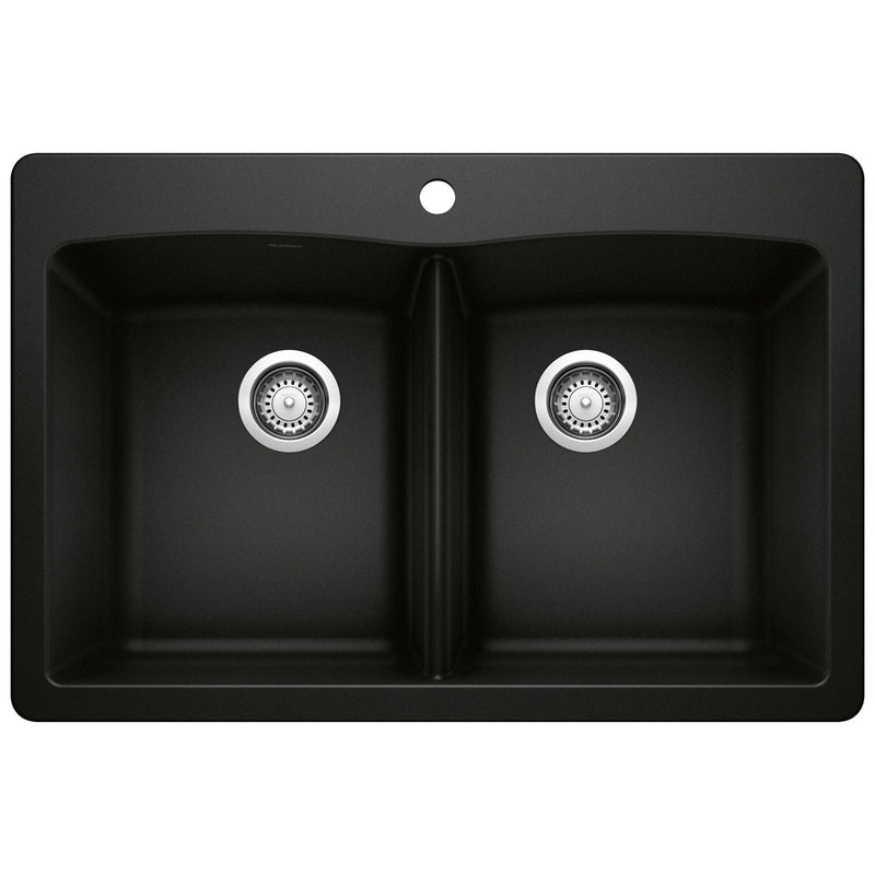 50/50 Double Bowl Dual Mount Kitchen Sink, Black, 33-in E7A5