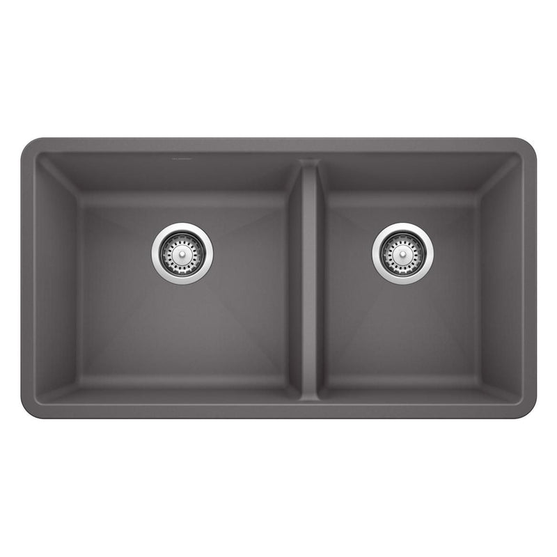 Precis SILGRANIT 33-in 60/40 Double Bowl Undermount Kitchen Sink, Cinder A9A3