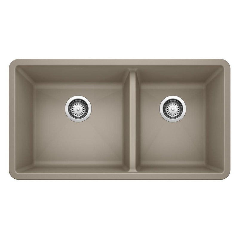 Precis SILGRANIT 33-in 60/40 Double Bowl Undermount Kitchen Sink, Truffle T9N5